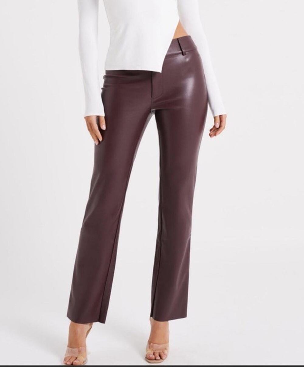 NEW Meshki Laurette Faux Leather Straight Leg Pants Burgundy Chocolate Size XS